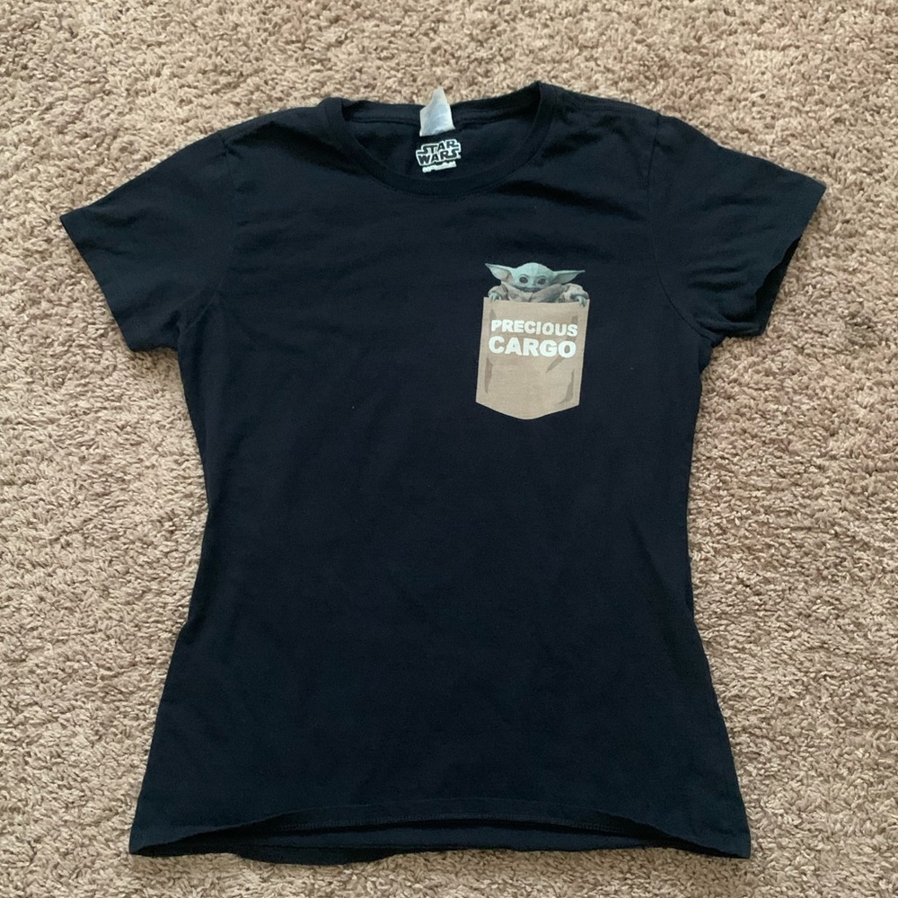 Women’s Star Wars T-Shirt with Yoda Print “Precious Cargo, Black, Size Small